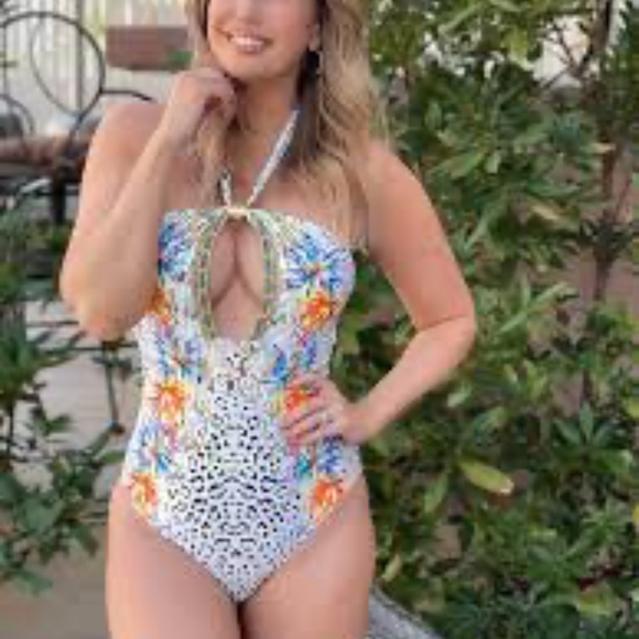 Venus Hot Rio One Piece Swimsuit Size 14 NWOT Leopard Floral Halter Neck Beach - Picture 3 of 16